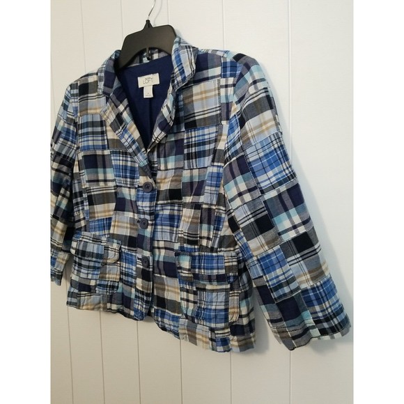 Ann Taylor Loft Jacket Womens Size 6 Blue Plaid Patchwork Retro Cropped - Picture 4 of 10